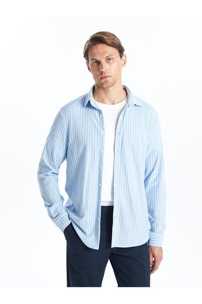 LC Waikiki Смугаста чоловіча сорочка з довгим рукавом в тон