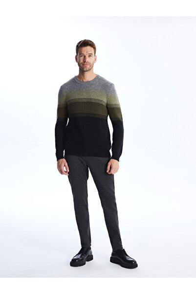 LC Waikiki Men's Knitwear Sweater - Crew Neck, Long Sleeve, Color Block