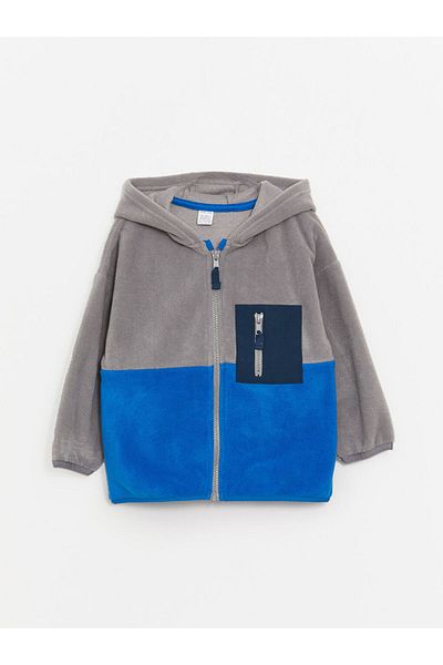 LC Waikiki LCW baby Hooded Long Sleeve Color Block Fleece Baby Boy Zip Sweatshirt