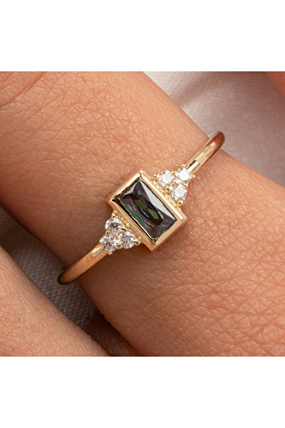 FasekGold Gümüş Yüzük - Baget Kesim Mistik Topaz Zirkon Taşlı Modern 925 Ayar...