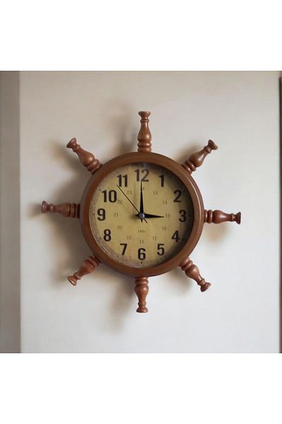 Bahat Walnut Antique Metal Wooden Sailor Sailor Rudder Wall Clock Diameter 33 cm