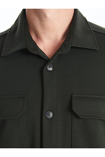 LC Waikiki LCWAIKIKI - Κλασικό ανδρικό πουκάμισο χακί, μακρυμάνικο, διαμπλωμένο, κανονική εφαρμογή