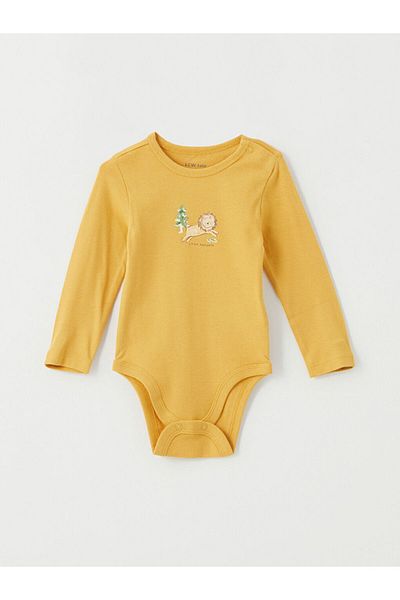 LC Waikiki Lcw Baby Beige Printed Long Sleeve Baby Boy Snap Body 2Pcs