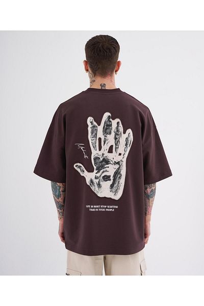 Machinist Ανδρικό μπλουζάκι καφέ Oversize - Toxic People Printed