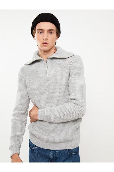 LC Waikiki Lcw Casual Gray Stand Collar Long Sleeve Men's Knitwear Sweater