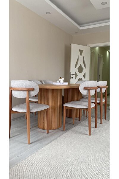 Meser Mobilya Ptt Naturel Sabit Masa / Polo Sandalye Naturel Krem Mutfak Masa...