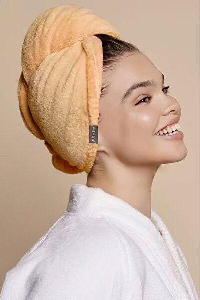 RU RUIADA Orange 100% Cotton Hair Dryer Cap with Elastic and Button