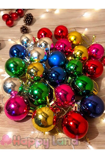 Happyland Christmas Pine Tree Ornament 24Pcs 3cm Colorful Color Christmas Bal...