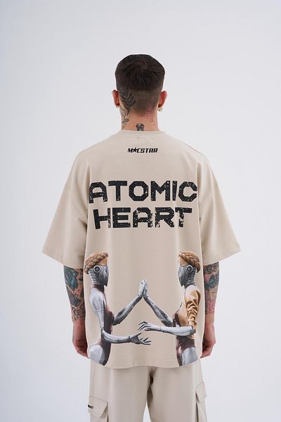 Machinist Ανδρικό μπλουζάκι Atomic Heart Printed Oversize ανοιχτό μπεζ