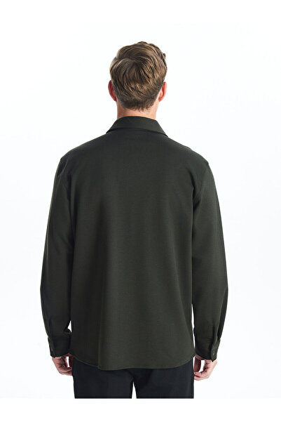 LC Waikiki LCWAIKIKI - Κλασικό ανδρικό πουκάμισο χακί, μακρυμάνικο, διαμπλωμένο, κανονική εφαρμογή