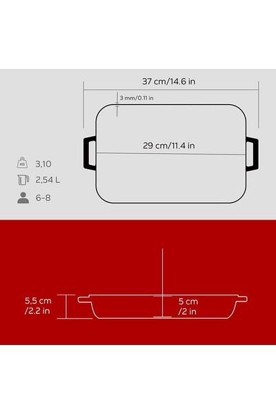 Lava Cast Iron Tray Rectangular 22x30 Red