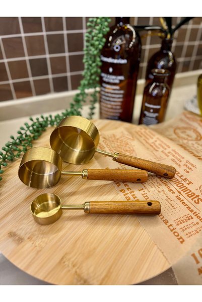 Levn Home 3`lü Mat Gold Gerçek Akasya Saplı Çelik Pinterest  Ölçü Kaşığı 15ml-60ml-125ml