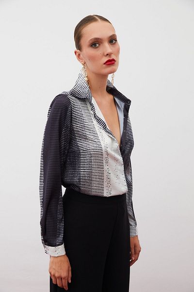 Sateen Patterned Plain Shirt - Black