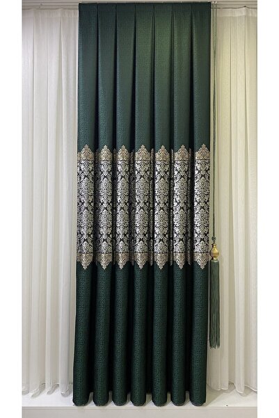 Emes Pano Fon Perde Zümrüt Yeşili Gümüş (Tek Kanat)
