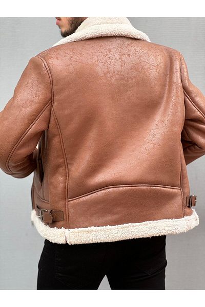 He Brand Ανδρικό δερμάτινο παλτό Tan Full Fur Napa