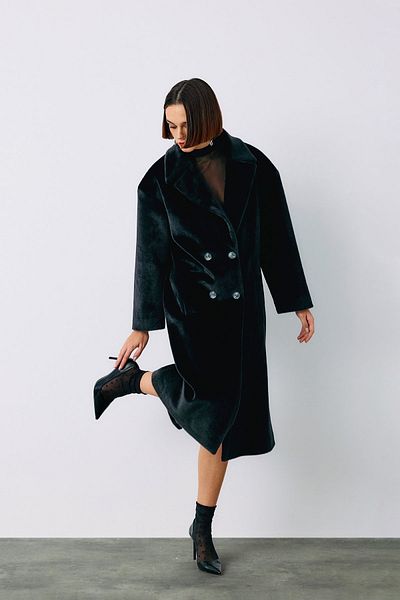 Sateen Buttoned Stamp Coat - Black
