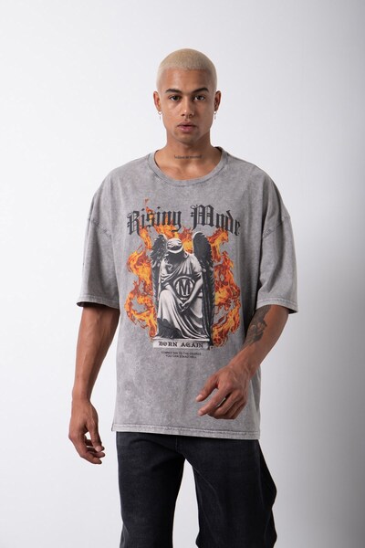 Machinist Чоловіча бавовняна футболка оверсайз екрю з принтом Rısıng Mode