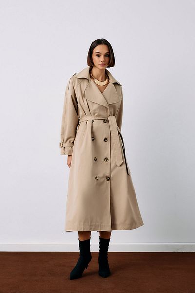 Sateen Beige Long Belted Trench Coat