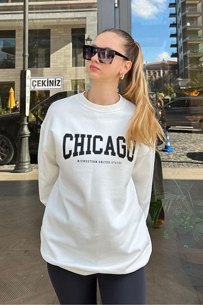 Seeh Ecru Crew Neck Printed Sweatshirt Sh127