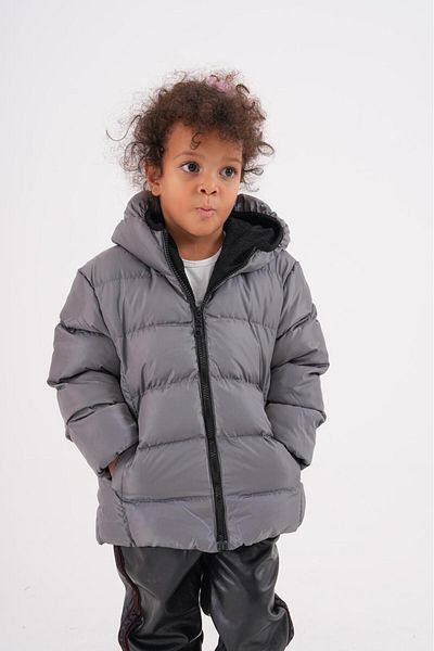 Mina Gray Fleece Hooded down Jacket - Boys and Girls Winter