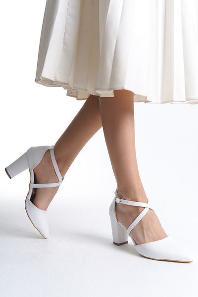 Zlato Women's White Cross Strap High Heeled Shoes