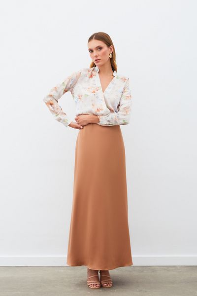 Sateen Patterned Double Breasted Blouse - Mink