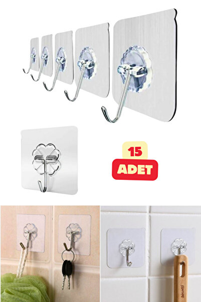 Vekorr 15 Adet Yapışkanlı Şeffaf Çok Amaçlı Kancalı Suya Dayanıklı Askı Seti ...