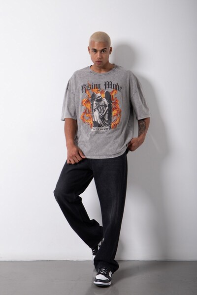 Machinist Чоловіча бавовняна футболка оверсайз екрю з принтом Rısıng Mode