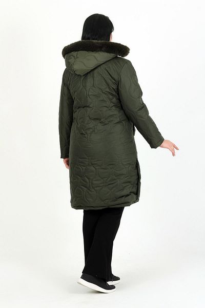 By Alba Collection Women's Khaki Long Woolen Quilted Plus Size Coat