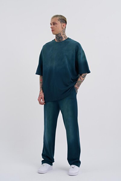 Machinist Ανδρικό μπλουζάκι Petrol Green Oversize - Washed Transition Printed