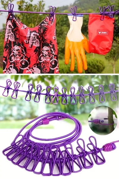 Hombak Umeraș elastic pentru rufe cu 12 cleme, portabil, pentru călătorii