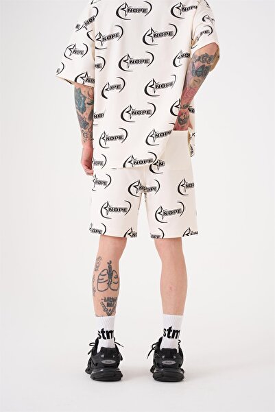 Machinist Men's Nope Printed Relaxed Off-White Shorts
