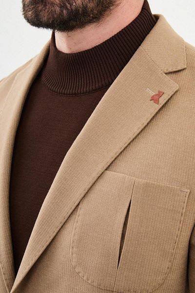 Mcr Striped Slim Fit Pocket Mono Collar Men's Jacket Beige - 41416.24K
