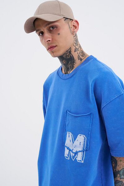 Machinist Ανδρικό μπλουζάκι ανοιχτό μπλε Oversize Spotted - M Logo Washed