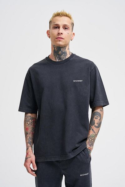 Machinist Ανδρικό Luxury Washed Basic Relaxed T-Shirt Ασφάλτινο