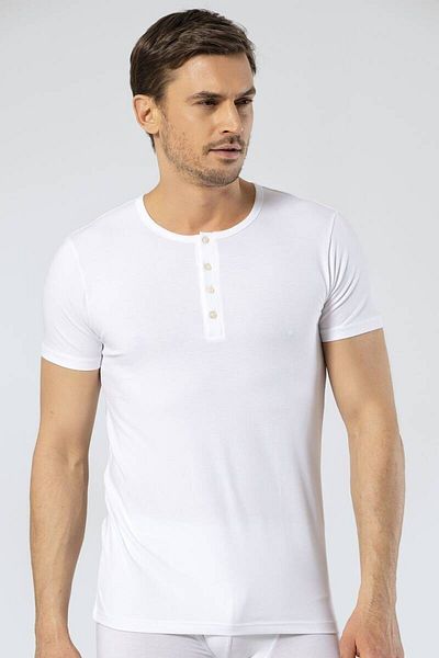 Cacharel Men's Crew Neck Buttoned White-shirt