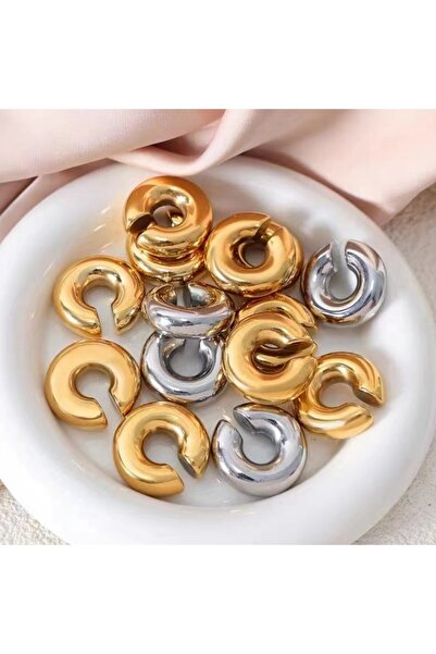 AURRARİ Silver C Bombeli Earcuff Geniş Halka Kıkırdak Küpesi