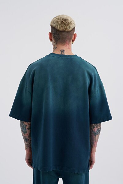 Machinist Ανδρικό μπλουζάκι Petrol Green Oversize - Washed Transition Printed
