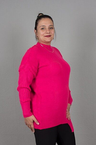 Truva XXL Συμμετρικό πλεκτό πουλόβερ με λαιμόκοψη μεγάλου μεγέθους