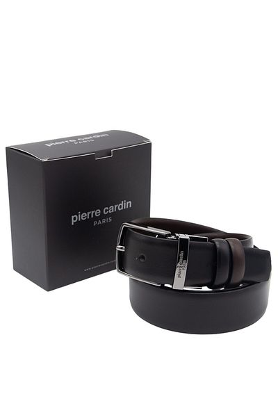 Pierre Cardin حزام جلد أسود-بني مزدوج - PC-CİFT01
