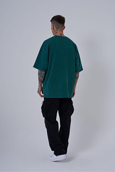 Machinist Ανδρικό μπλουζάκι με λογότυπο M Washed Oversize Petrol Green Cloudy