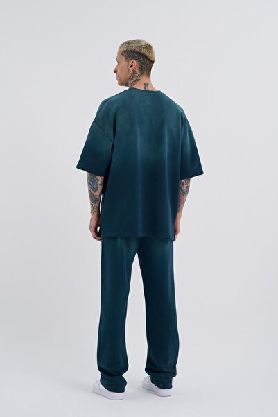 Machinist Ανδρικό μπλουζάκι Petrol Green Oversize - Washed Transition Printed