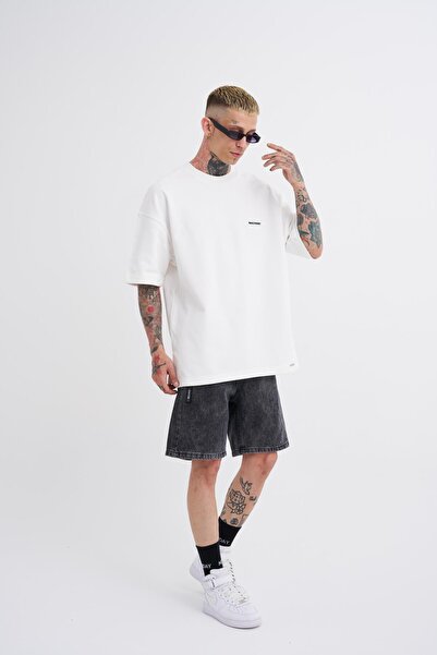Machinist Men's Oversize Ecru T-Shirt - Diagonel Basic Model