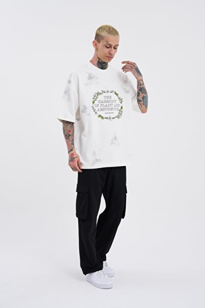 Machinist Ανδρικό μπλουζάκι εκρού Oversize Flowers