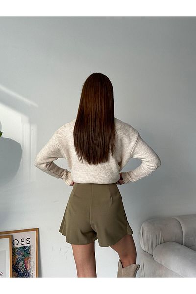 mydukkan.co Khaki Green Pleated Short Skirt