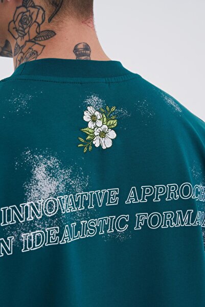 Machinist Ανδρικό μπλουζάκι Petrol Green Oversize Flowers