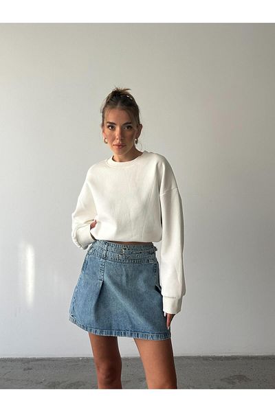 mydukkan.co Fustă albastră din denim plisat