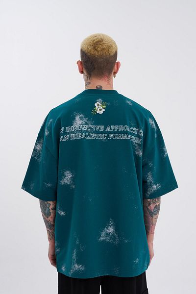 Machinist Ανδρικό μπλουζάκι Petrol Green Oversize Flowers