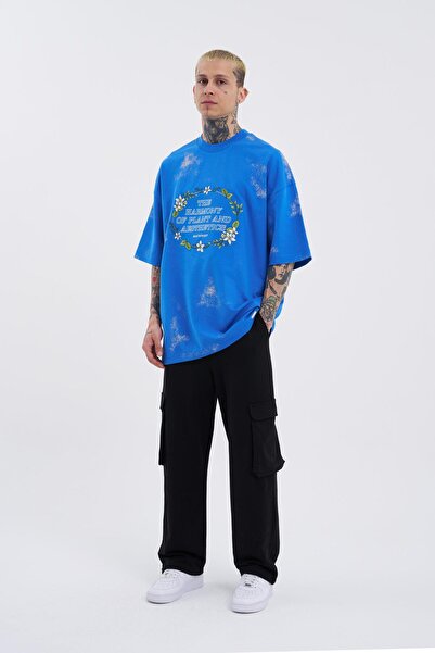 Machinist Ανδρικό μπλουζάκι με μπλε υπερμεγέθη λουλούδια