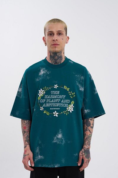 Machinist Ανδρικό μπλουζάκι Petrol Green Oversize Flowers